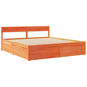 vidaXL Bed with Drawers and Mattress Waxed Brown 180x200 Solid Wood