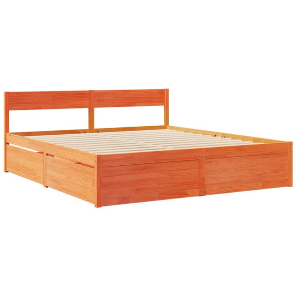 vidaXL Bed with Drawers and Mattress Waxed Brown 180x200 Solid Wood