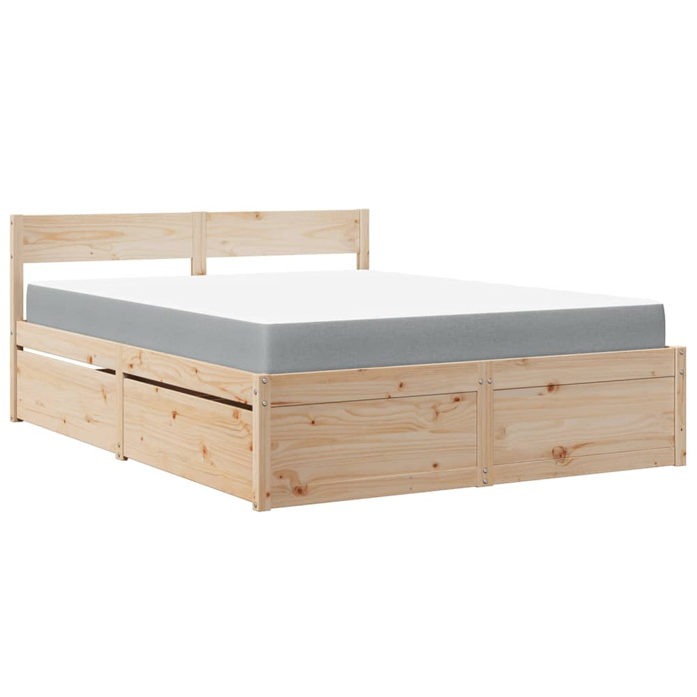 vidaXL Bed with Drawers and Mattress 160x200 cm Solid Pine Wood