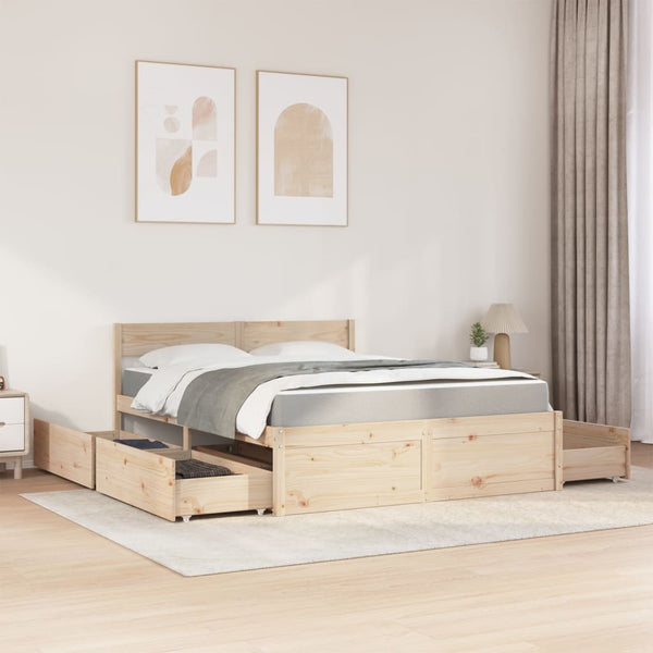 vidaXL Bed with Drawers and Mattress 160x200 cm Solid Pine Wood