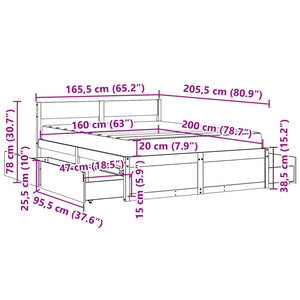 vidaXL Bed with Drawers and Mattress 160x200 cm Solid Pine Wood
