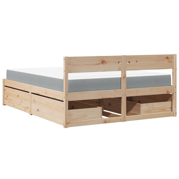 vidaXL Bed with Drawers and Mattress 160x200 cm Solid Pine Wood