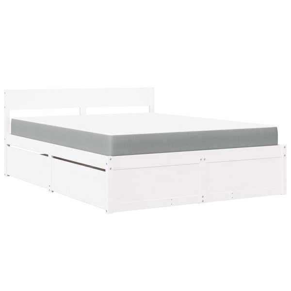 vidaXL Bed with Drawers and Mattress White 160x200 cm Solid Wood