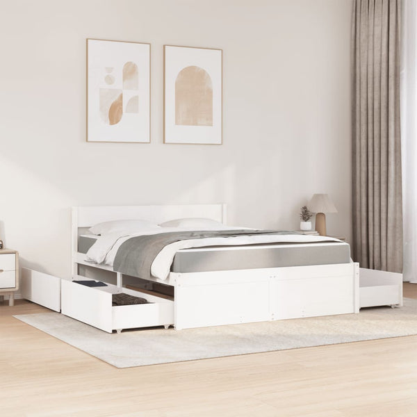 vidaXL Bed with Drawers and Mattress White 160x200 cm Solid Wood