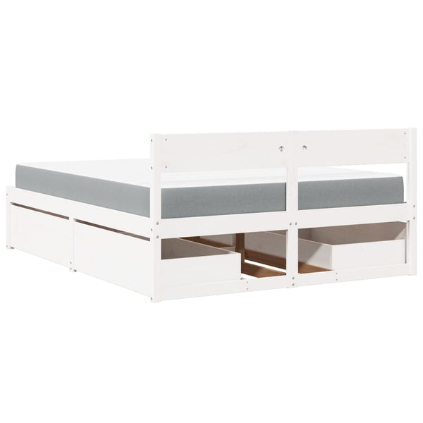 vidaXL Bed with Drawers and Mattress White 160x200 cm Solid Wood