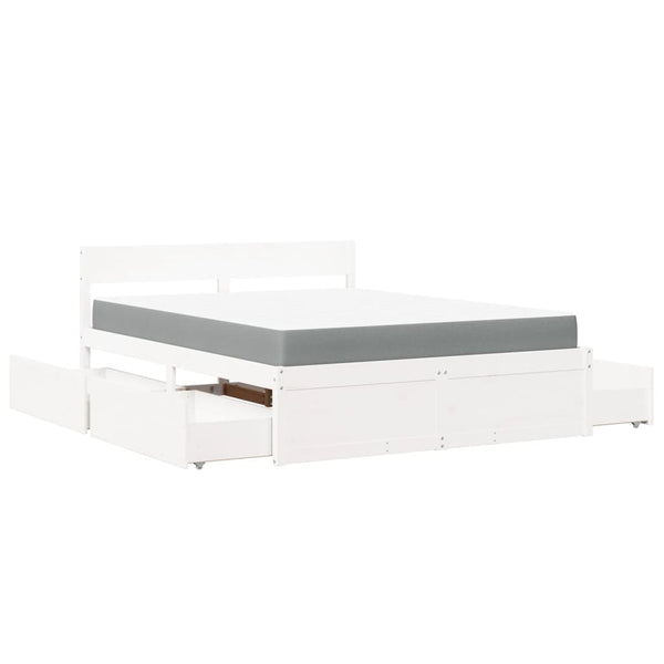vidaXL Bed with Drawers and Mattress White 160x200 cm Solid Wood