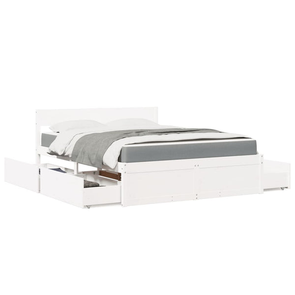 vidaXL Bed with Drawers and Mattress White 160x200 cm Solid Wood