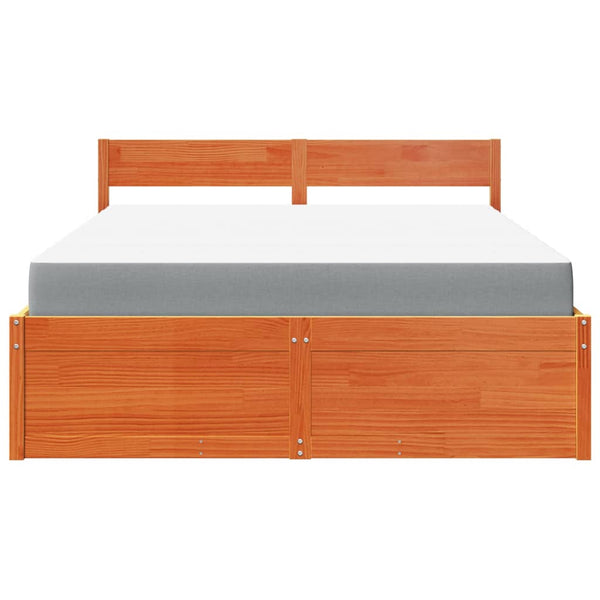 vidaXL Bed with Drawers and Mattress Waxed Brown 160x200 Solid Wood