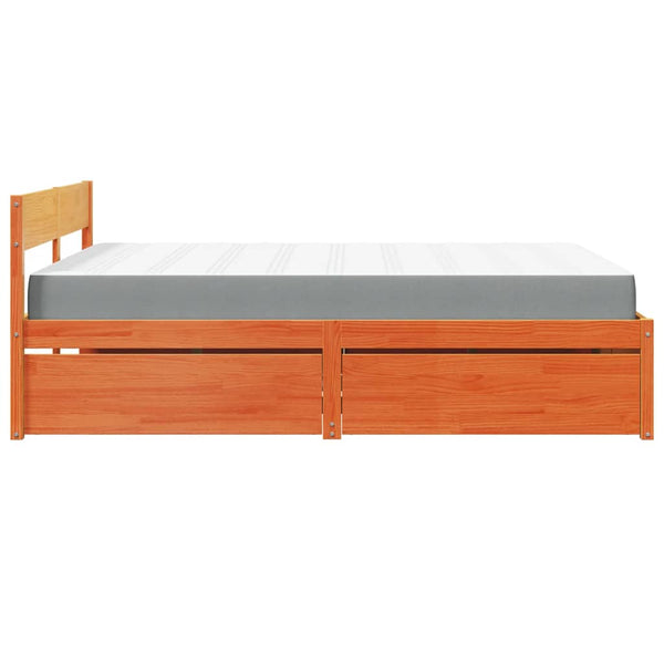 vidaXL Bed with Drawers and Mattress Waxed Brown 160x200 Solid Wood