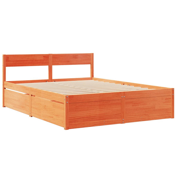 vidaXL Bed with Drawers and Mattress Waxed Brown 160x200 Solid Wood