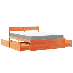vidaXL Bed with Drawers and Mattress Waxed Brown 160x200 Solid Wood