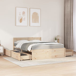 vidaXL Bed with Drawers and Mattress 140x200 cm Solid Pine Wood