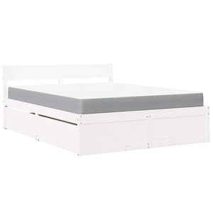 vidaXL Bed with Drawers and Mattress White 140x200 cm Solid Wood