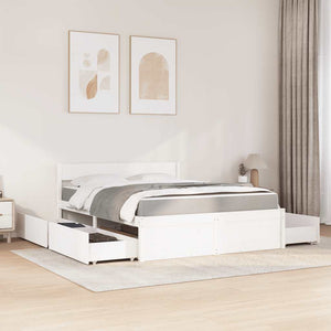 vidaXL Bed with Drawers and Mattress White 140x200 cm Solid Wood