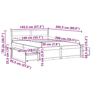 vidaXL Bed with Drawers and Mattress White 140x200 cm Solid Wood