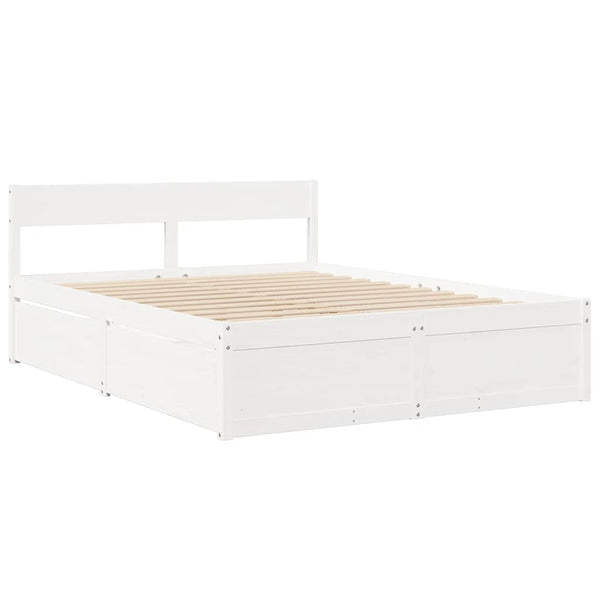 vidaXL Bed with Drawers and Mattress White 140x200 cm Solid Wood