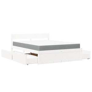vidaXL Bed with Drawers and Mattress White 140x200 cm Solid Wood