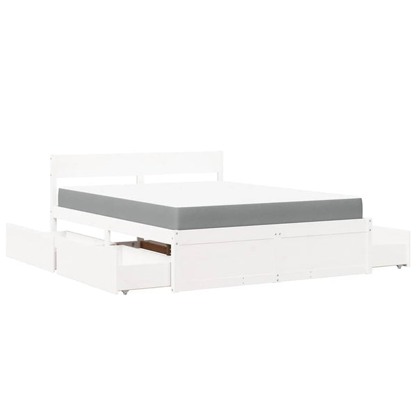 vidaXL Bed with Drawers and Mattress White 140x200 cm Solid Wood