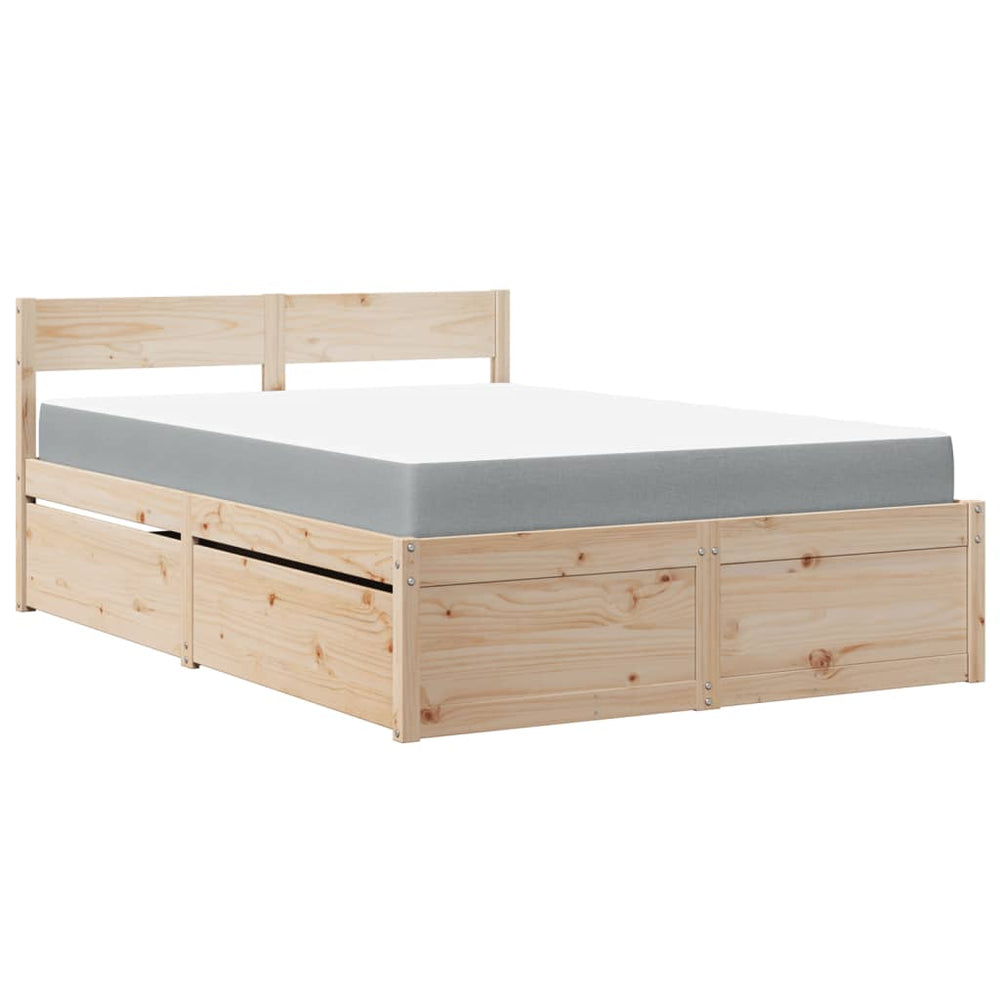 vidaXL Bed with Drawers and Mattress 120x200 cm Solid Pine Wood