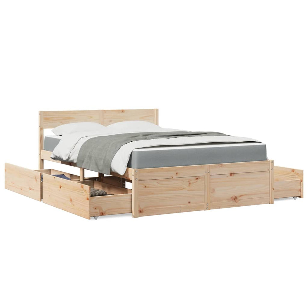 vidaXL Bed with Drawers and Mattress 120x200 cm Solid Pine Wood