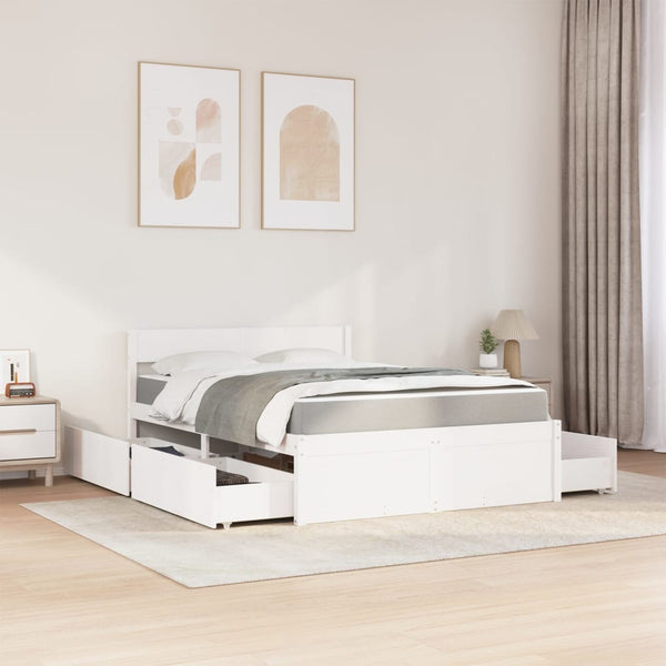 vidaXL Bed with Drawers and Mattress White 120x200 cm Solid Wood