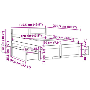 vidaXL Bed with Drawers and Mattress White 120x200 cm Solid Wood