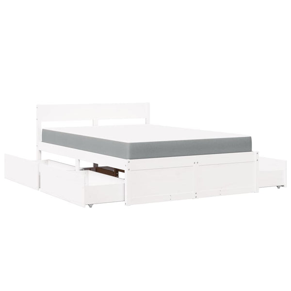 vidaXL Bed with Drawers and Mattress White 120x200 cm Solid Wood