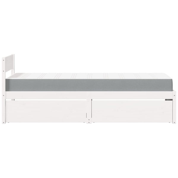 vidaXL Bed with Drawers and Mattress White 100x200 cm Solid Wood