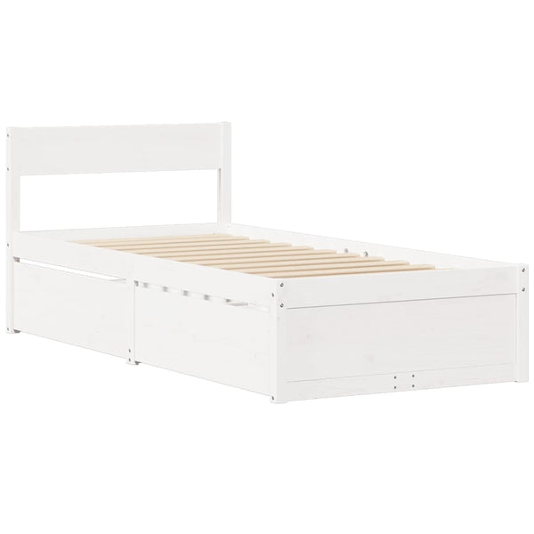 vidaXL Bed with Drawers and Mattress White 100x200 cm Solid Wood
