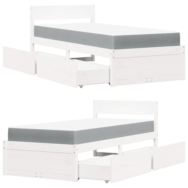 vidaXL Bed with Drawers and Mattress White 100x200 cm Solid Wood