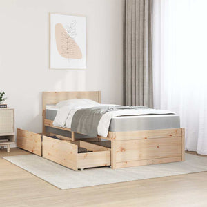 vidaXL Bed with Drawers and Mattress 90x200 cm Solid Pine Wood
