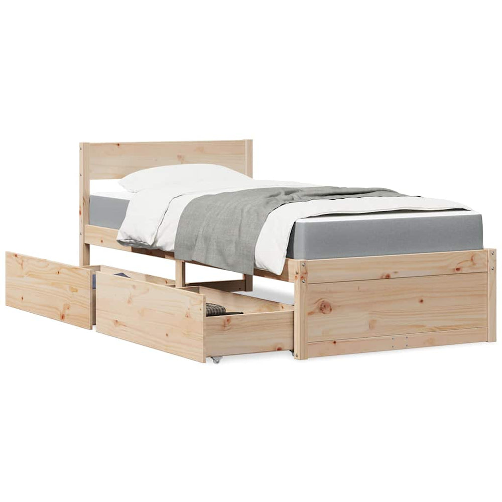 vidaXL Bed with Drawers and Mattress 90x200 cm Solid Pine Wood