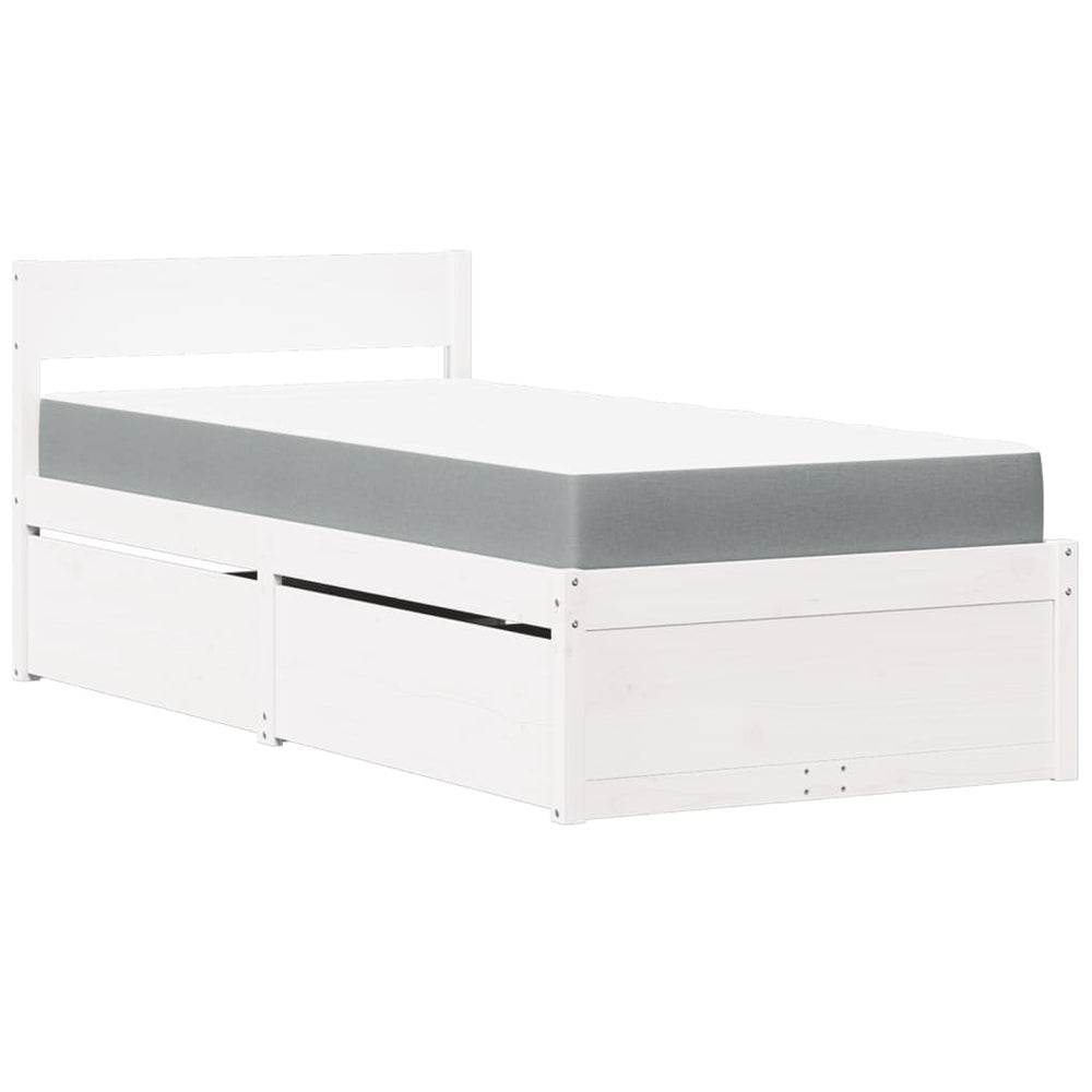 vidaXL Bed with Drawers and Mattress White 90x200 cm Solid Wood