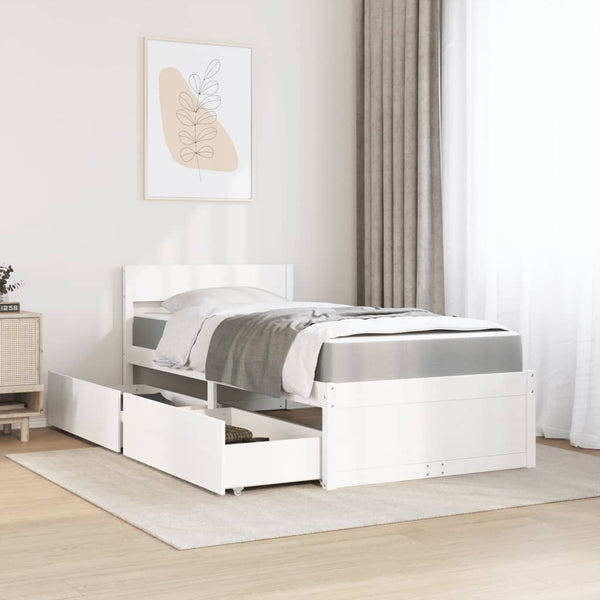 vidaXL Bed with Drawers and Mattress White 90x200 cm Solid Wood