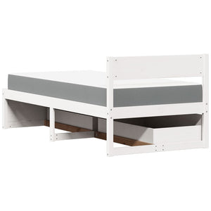 vidaXL Bed with Drawers and Mattress White 90x200 cm Solid Wood