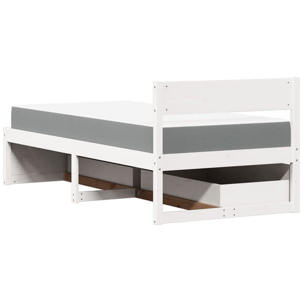 vidaXL Bed with Drawers and Mattress White 90x200 cm Solid Wood