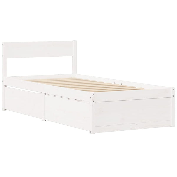vidaXL Bed with Drawers and Mattress White 90x200 cm Solid Wood