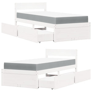 vidaXL Bed with Drawers and Mattress White 90x200 cm Solid Wood