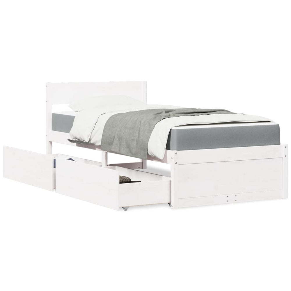 vidaXL Bed with Drawers and Mattress White 90x200 cm Solid Wood