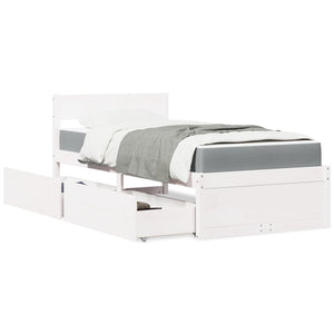 vidaXL Bed with Drawers and Mattress White 90x200 cm Solid Wood