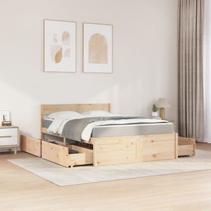 vidaXL Bed with Drawers and Mattress 140x190 cm Solid Pine