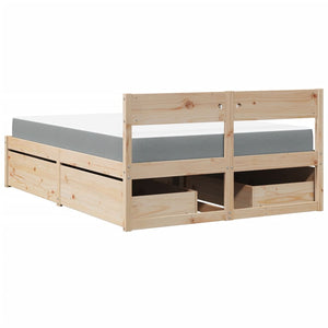 vidaXL Bed with Drawers and Mattress 140x190 cm Solid Pine
