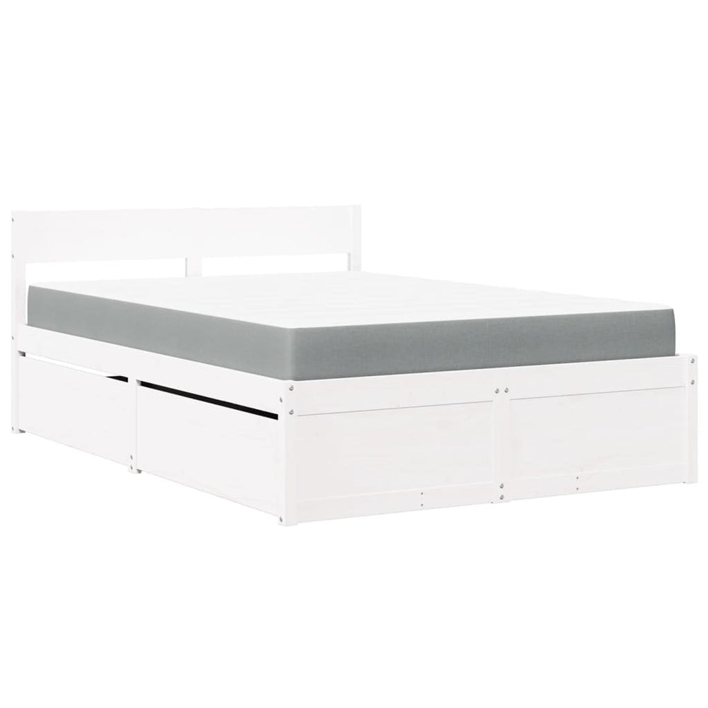 vidaXL Bed with Drawers and Mattress White 140x190 cm Solid Wood