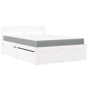 vidaXL Bed with Drawers and Mattress White 140x190 cm Solid Wood