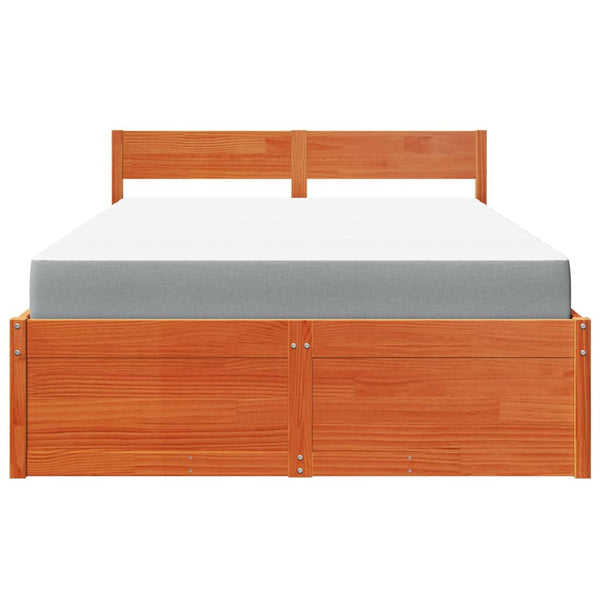 vidaXL Bed with Drawers and Mattress Waxed Brown 140x190 Solid Wood