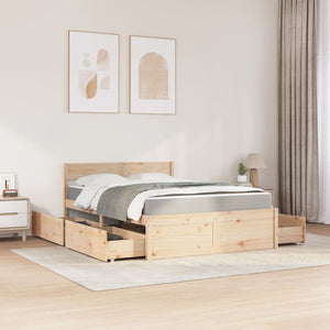 vidaXL Bed with Drawers and Mattress 120x190 cm Solid Pine Wood