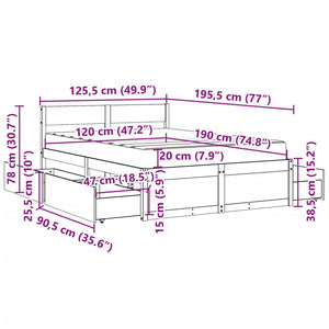 vidaXL Bed with Drawers and Mattress 120x190 cm Solid Pine Wood