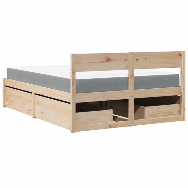 vidaXL Bed with Drawers and Mattress 120x190 cm Solid Pine Wood