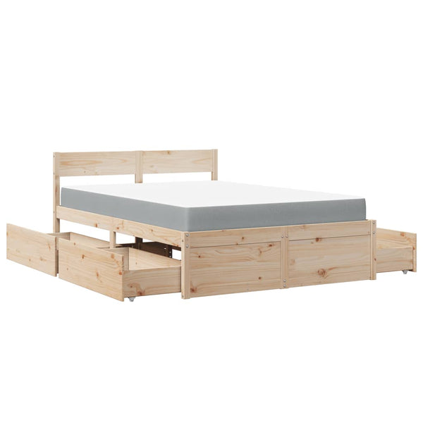 vidaXL Bed with Drawers and Mattress 120x190 cm Solid Pine Wood