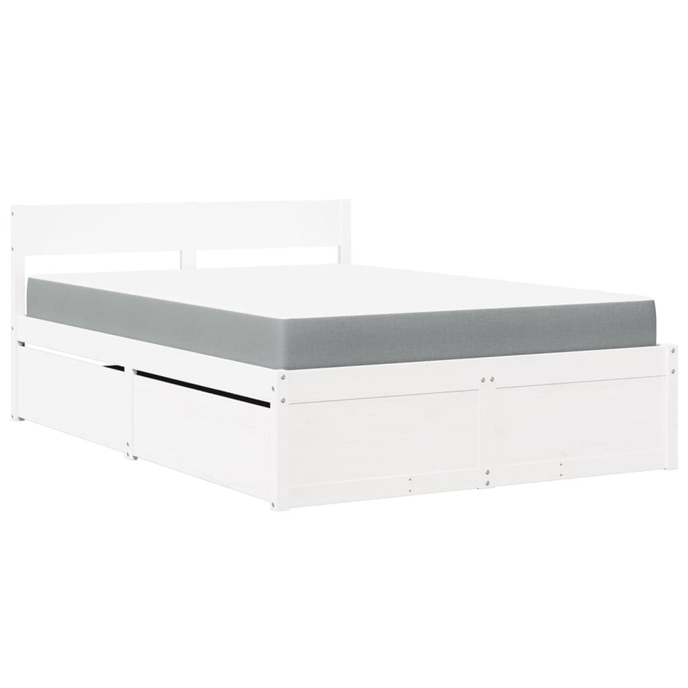 vidaXL Bed with Drawers and Mattress White 120x190 cm Solid Wood